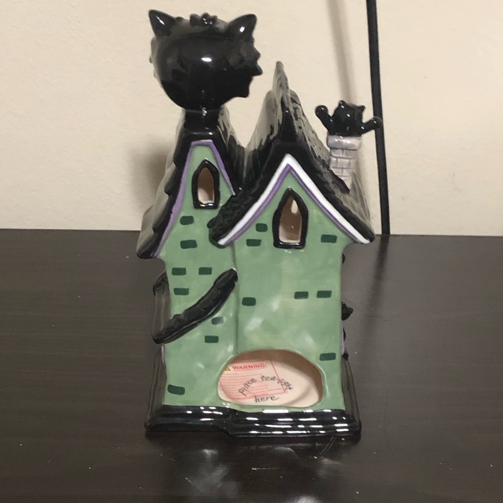 Blue Sky Clayworks HALLOWEEN "BLACK CAT ADOPTION" Tealight Candle House - Picture 5 of 6